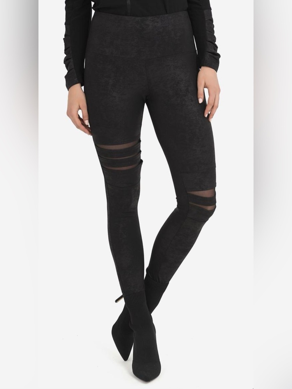Joseph Ribkoff Black Leggings Size 4 Mesh Cutout Moto Style 194443 Stretch